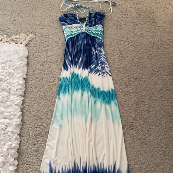 Cynthia Rowley sz Xs tie-dye maxi dress braided tie round the neck - Picture 3 of 5